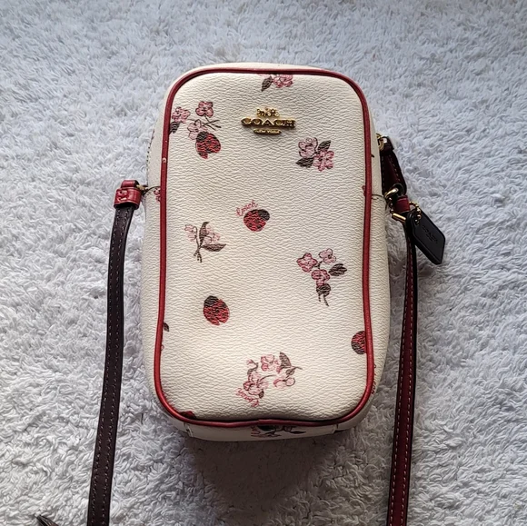 North/South Zip Phone Crossbody With Ladybug Floral Print - Picture 1 of 4